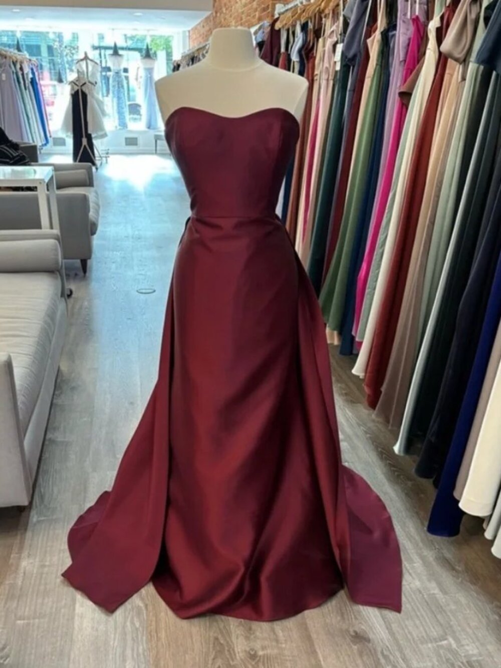 Burgundy Mikado Strapless Gown Style Mia - 32334 Size 14